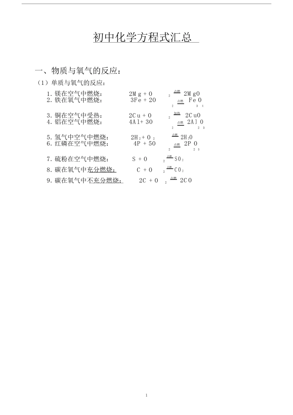 (完整版)初中化学方程式汇总(打印版).doc_第1页