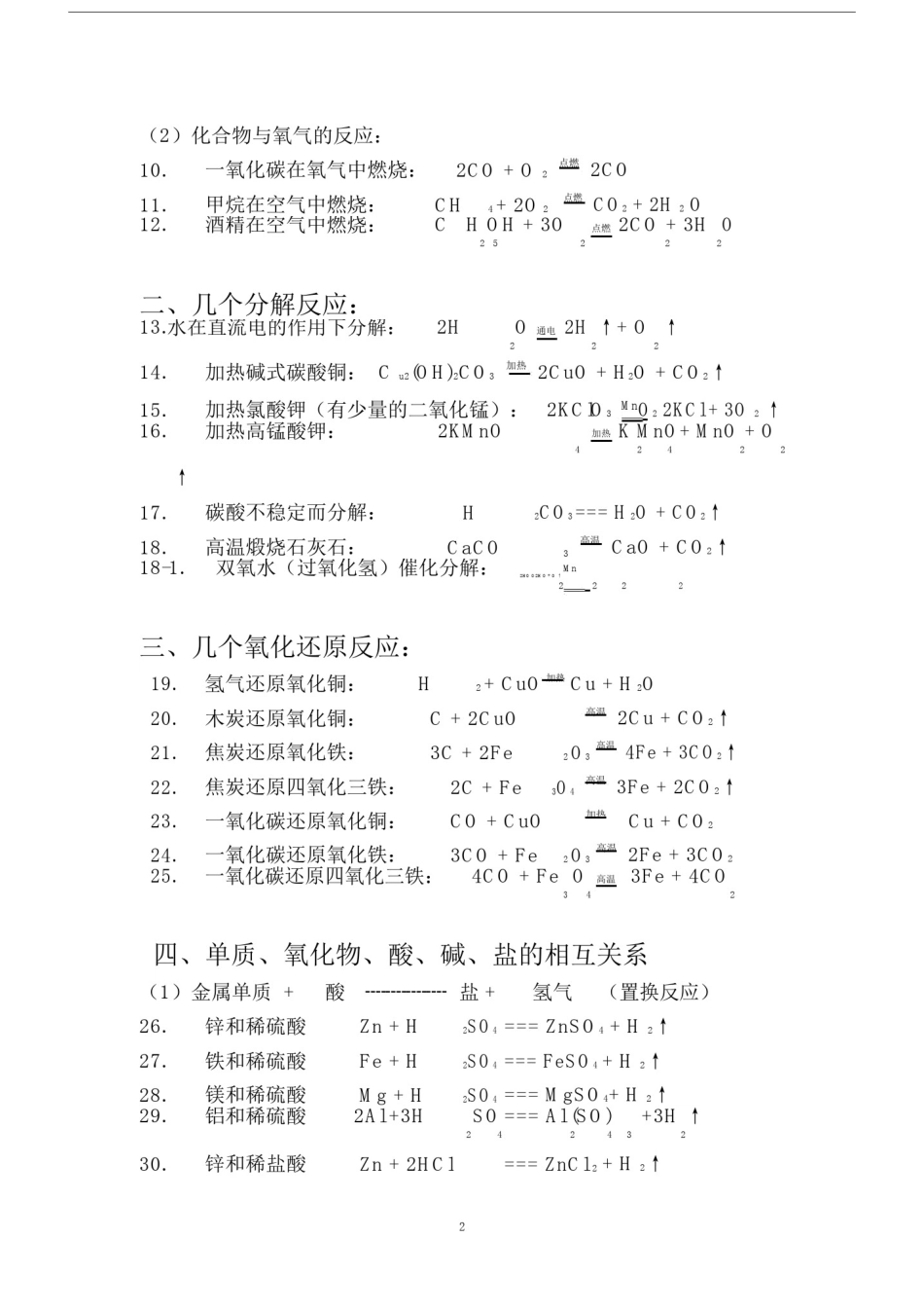 (完整版)初中化学方程式汇总(打印版).doc_第2页