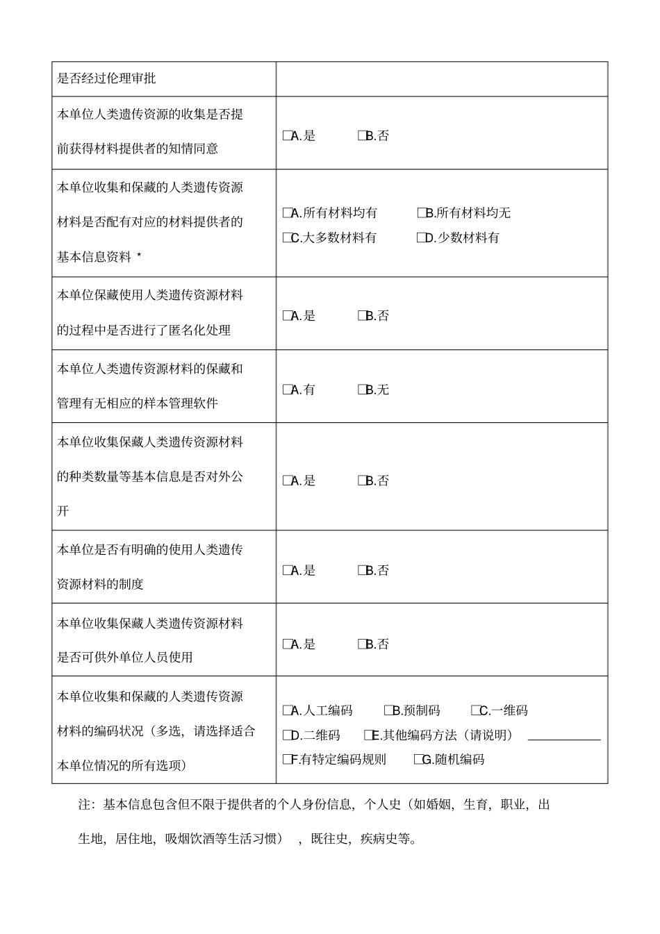 人类遗传资源研究及管理基本情况调查表_第3页