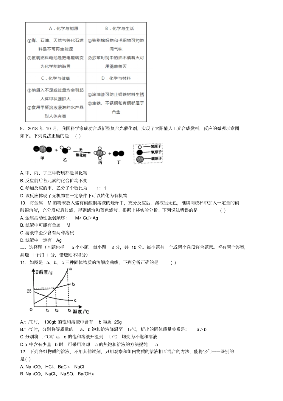 中考真题-2019年山东烟台市初中化学学业考试_第2页