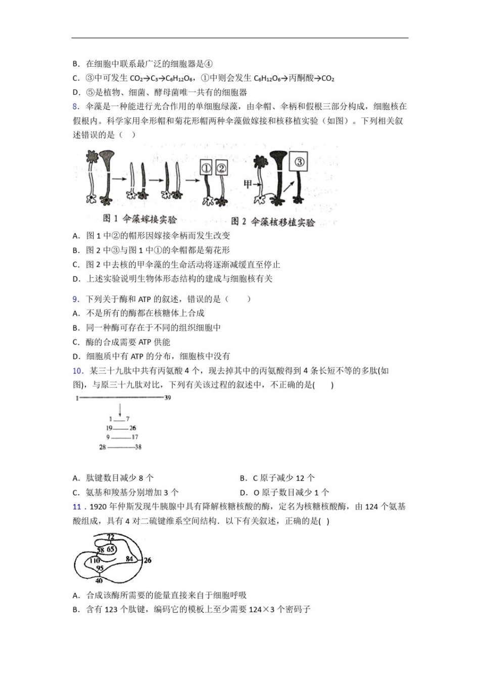 上海市高一年级期末考试生物试卷含答案_第2页