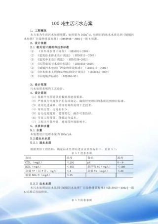 100吨生活污水方案