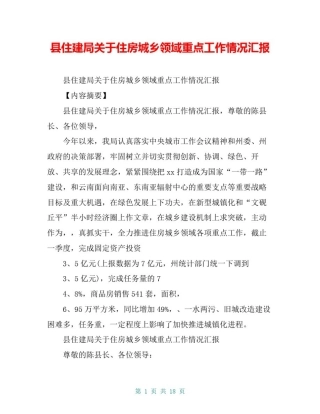 县住建局关于住房城乡领域重点工作情况汇报【共16页】