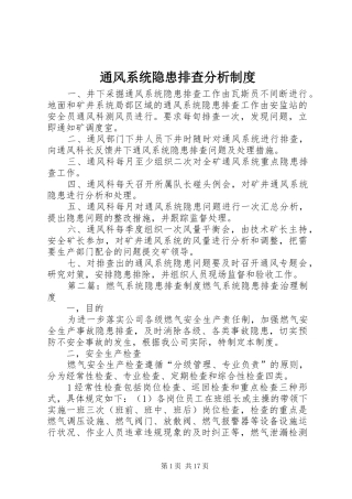 通风系统隐患排查分析规章制度