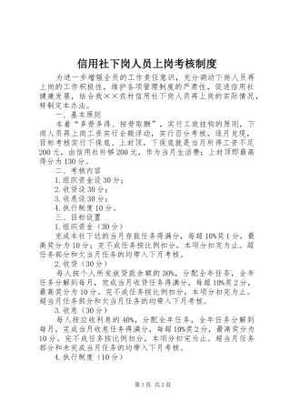 信用社下岗人员上岗考核规章制度