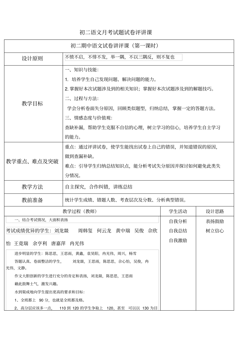 初中语文试卷讲评课教案_第1页