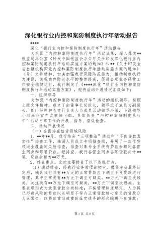 深化银行业内控和案防规章制度执行年活动报告