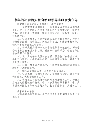 今年的社会治安综合治理领导小组职责要求任务 