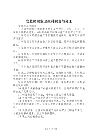 安监局职业卫生科职责要求与分工 