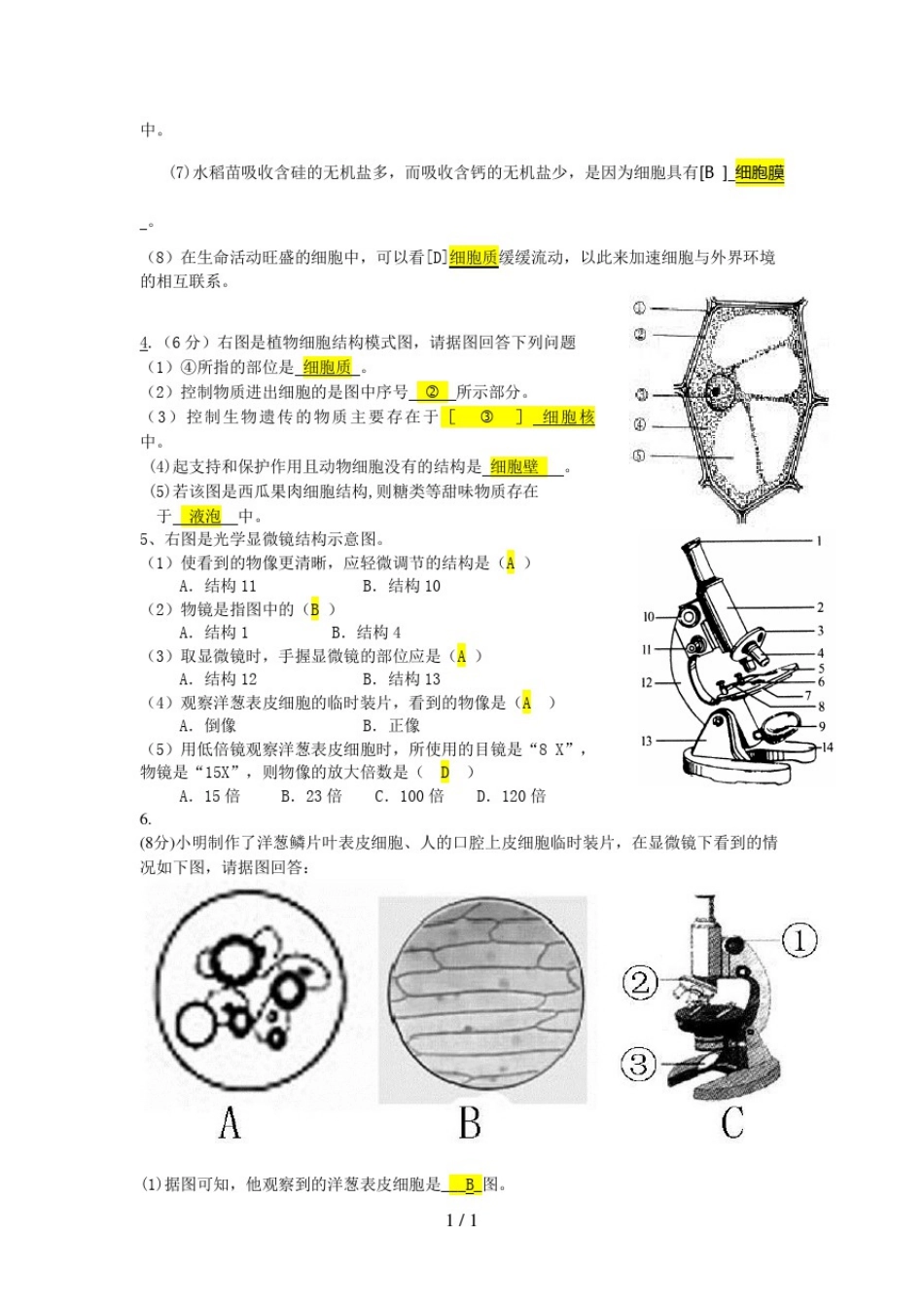 新人教版七年级生物上册识图题_第3页