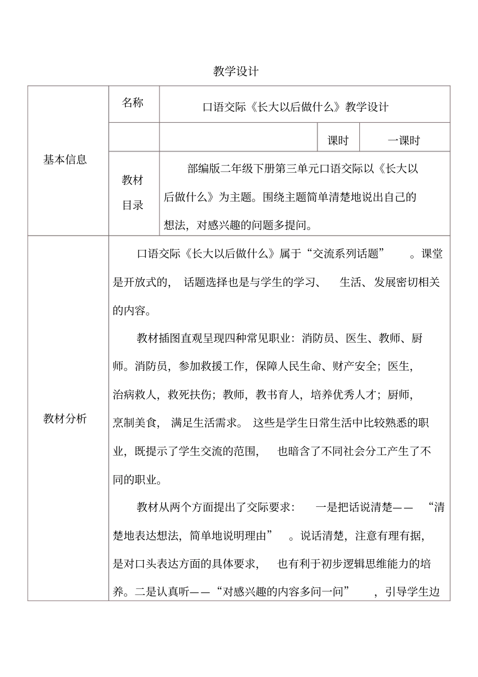 新人教版(部编)二年级语文下册《字口语交际：长大以后做什么》示范课教案_12_第1页