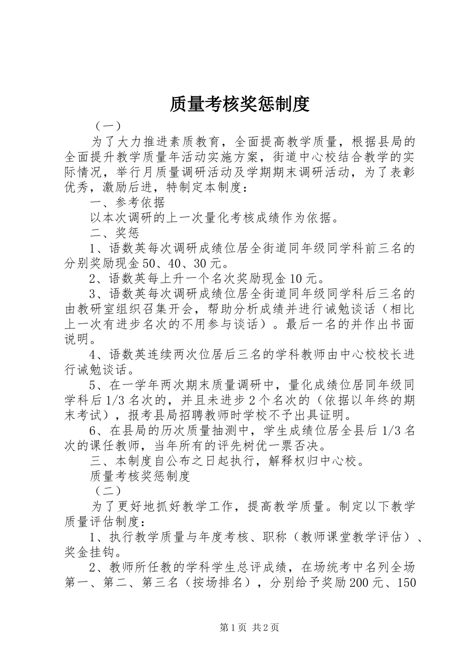 质量考核奖惩规章制度_第1页