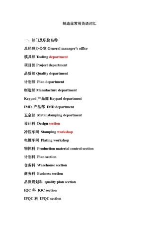 制造业及品质专业英语大全零件材料类的专有名词