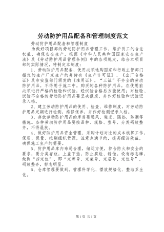 劳动防护用品配备和管理规章制度范文 (2)