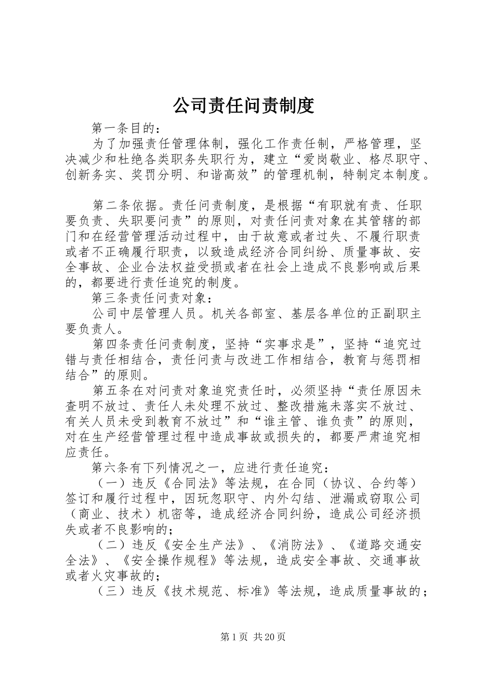 公司责任问责规章制度_第1页