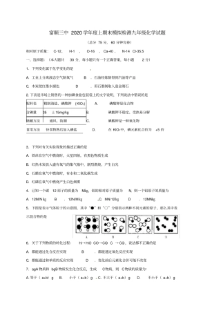 四川省自贡市富顺县2020届九年级化学上学期期末模拟试题新人教版
