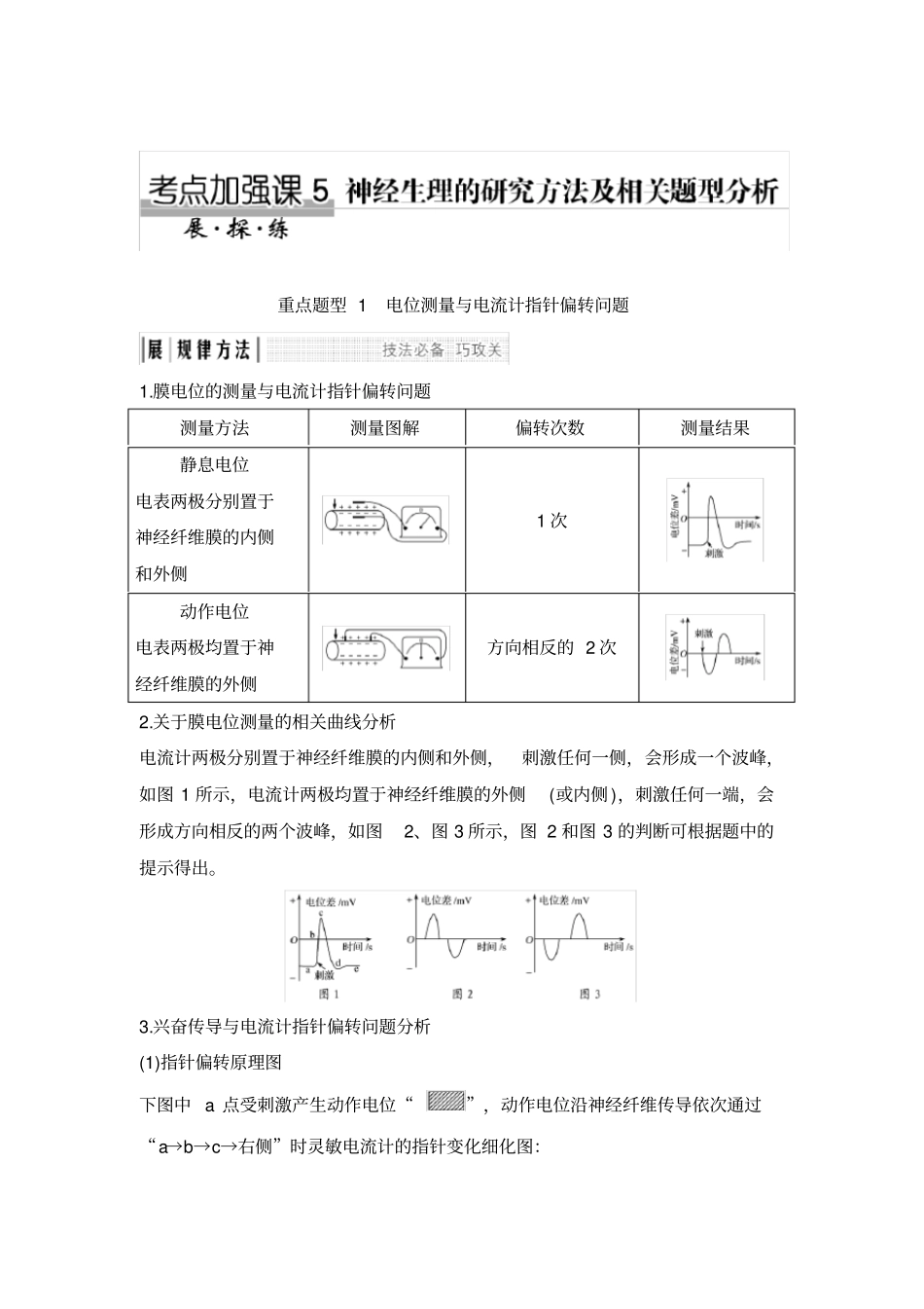 中图版高中生物考点加强课5电位测量与电流计指针偏转问题_第1页
