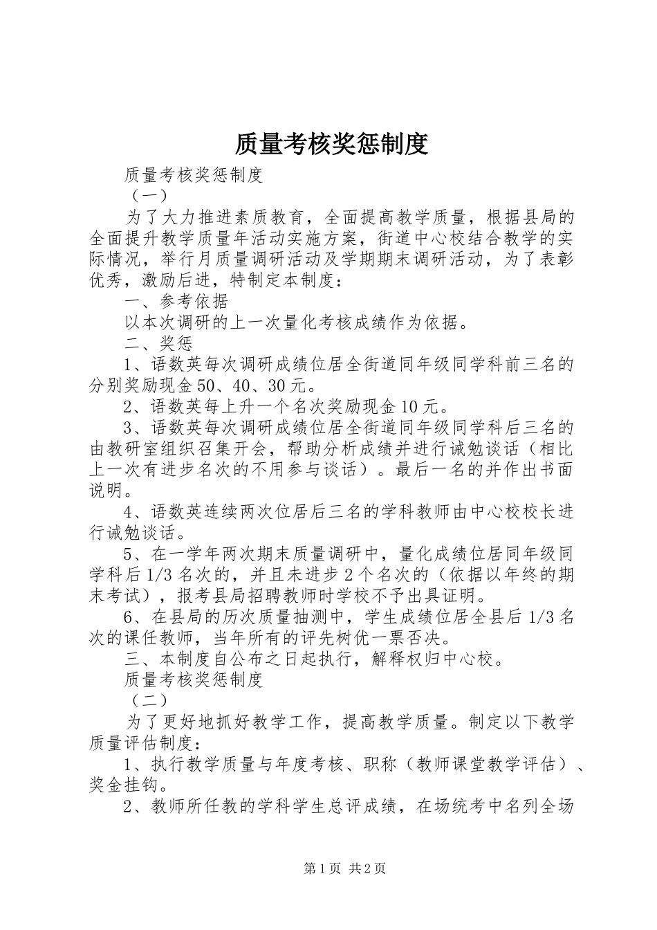 质量考核奖惩规章制度 _第1页