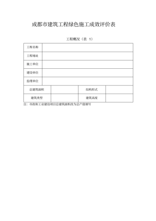 成都市建筑工程绿色施工成效评价表