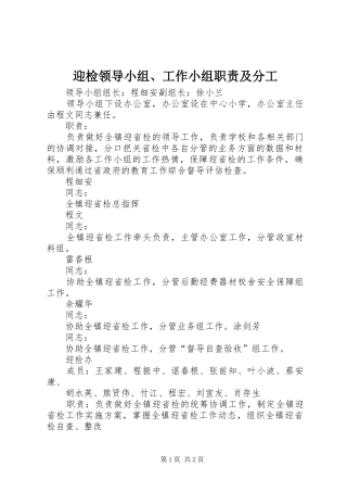 迎检领导小组、工作小组职责要求及分工