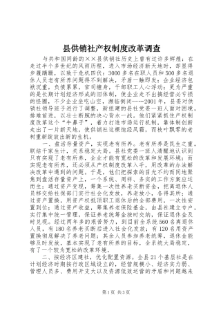 县供销社产权规章制度改革调查