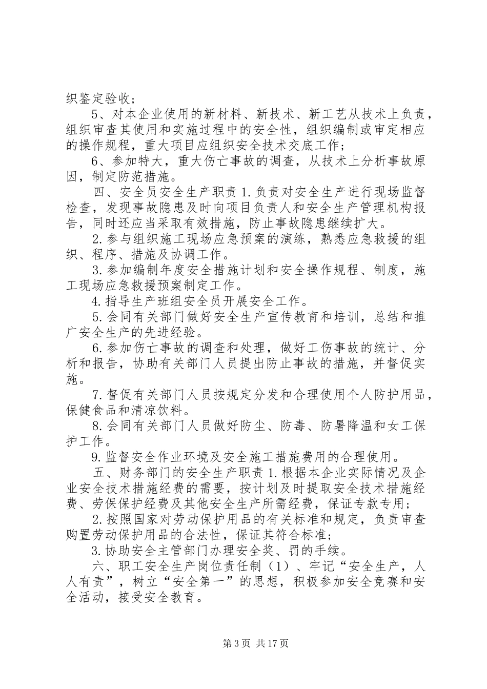 安全生产责任规章制度范本企业安全生产责任制样板_第3页