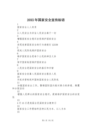 20XX年国家安全宣传标语大全