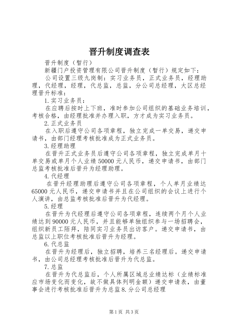 晋升规章制度调查表 _第1页