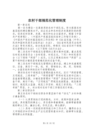农村干部规范化管理规章制度