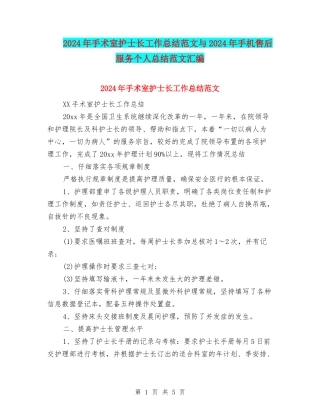 2024年手术室护士长工作总结范文与2024年手机售后服务个人总结范文汇编