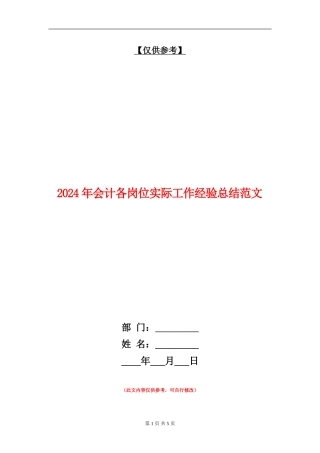 2024年会计各岗位实际工作经验总结范文