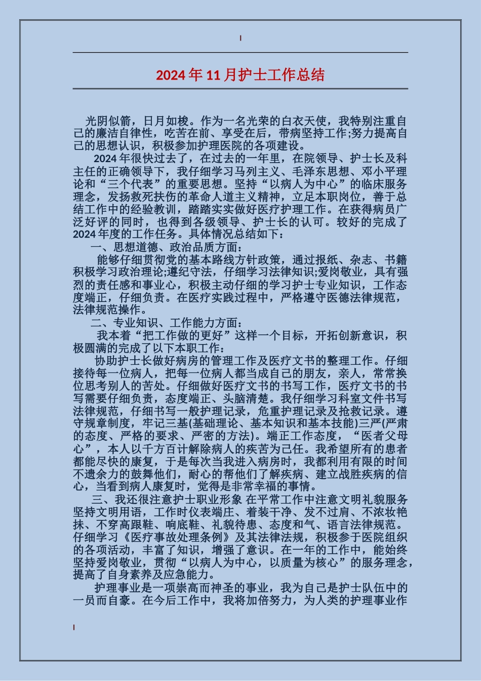 2024年11月护士工作总结_第1页