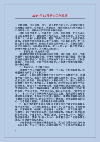 2024年11月护士工作总结