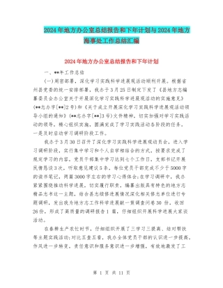 2024年地方办公室总结报告和下年计划与2024年地方海事处工作总结汇编