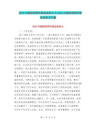 2024中级经济师年度总结范文与2024中级经济师年终总结范文汇编