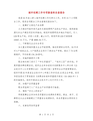 城市创建工作专项督查的自查报告