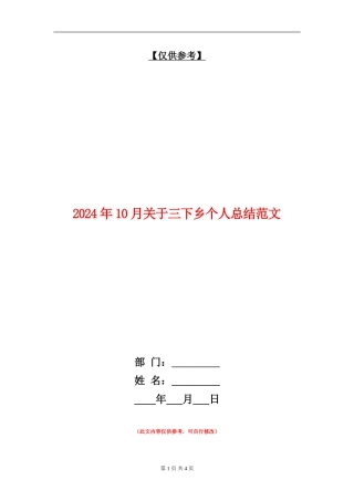 2024年10月关于三下乡个人总结范文