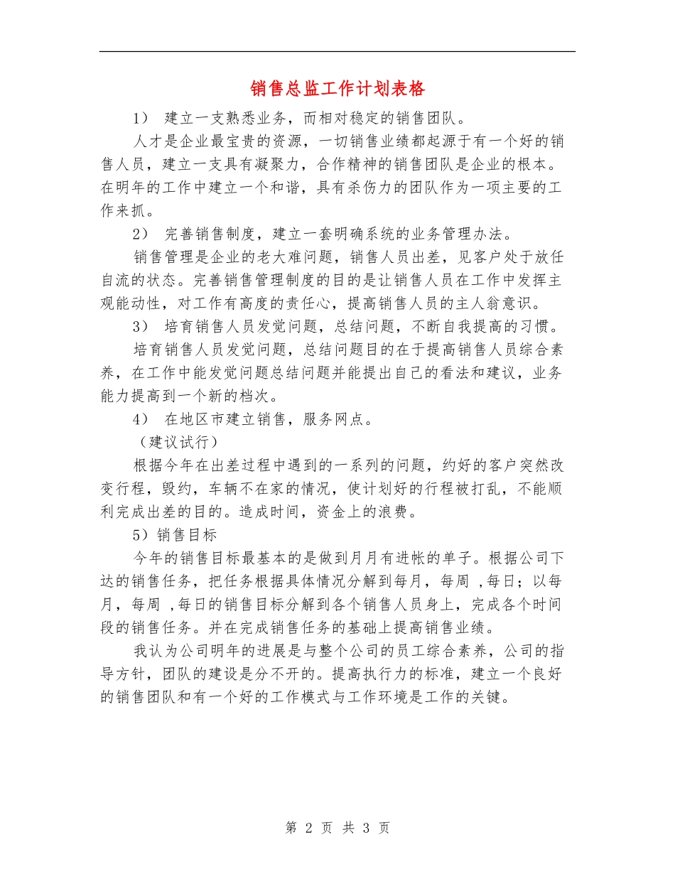 销售总监工作计划表格_第2页