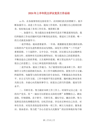 2024年上半年民主评议党员工作总结