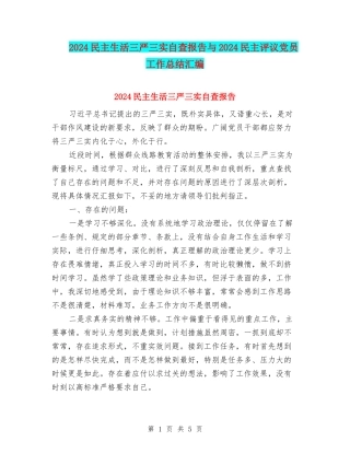 2024民主生活三严三实自查报告与2024民主评议党员工作总结汇编