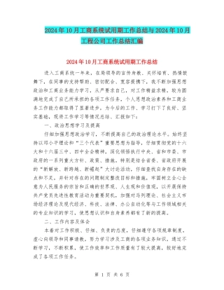 2024年10月工商系统试用期工作总结与2024年10月工程公司工作总结汇编