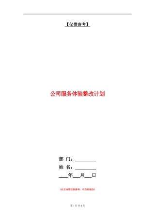 公司服务体验整改计划