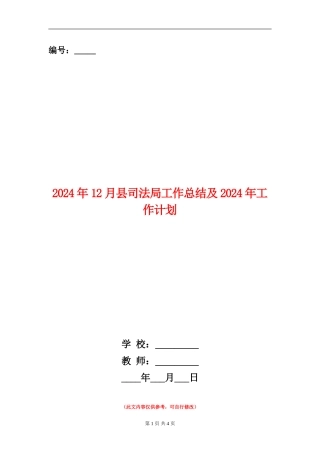 2024年12月县司法局工作总结及2024年工作计划