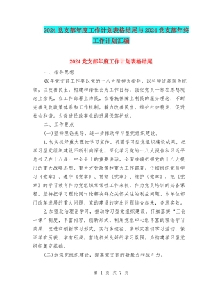 2024党支部年度工作计划表格结尾与2024党支部年终工作计划汇编