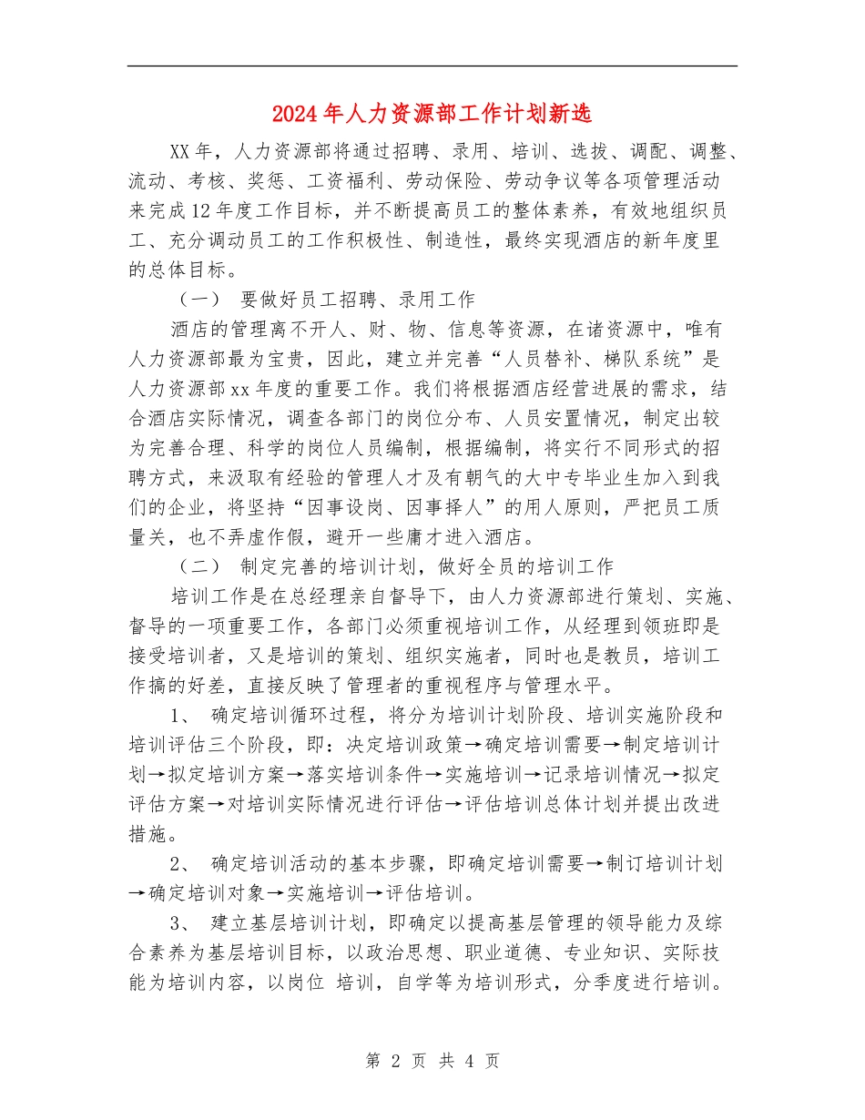2024年人力资源部工作计划新选_第2页