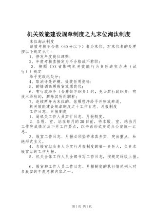 机关效能建设规章规章制度之九末位淘汰规章制度 