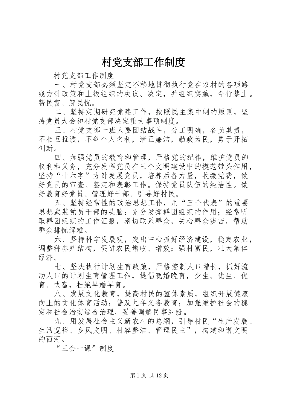 村党支部工作规章制度细则 (2)_第1页
