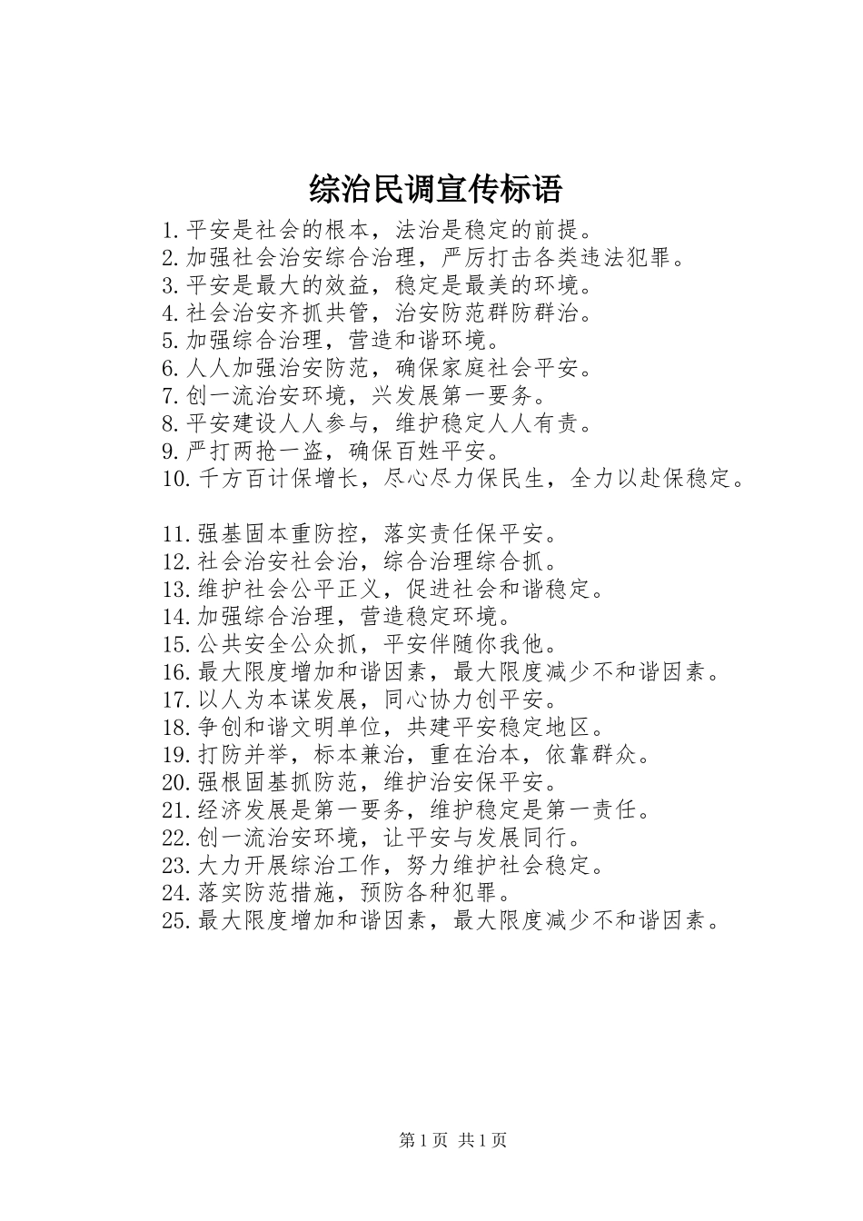 综治民调宣传标语大全_第1页