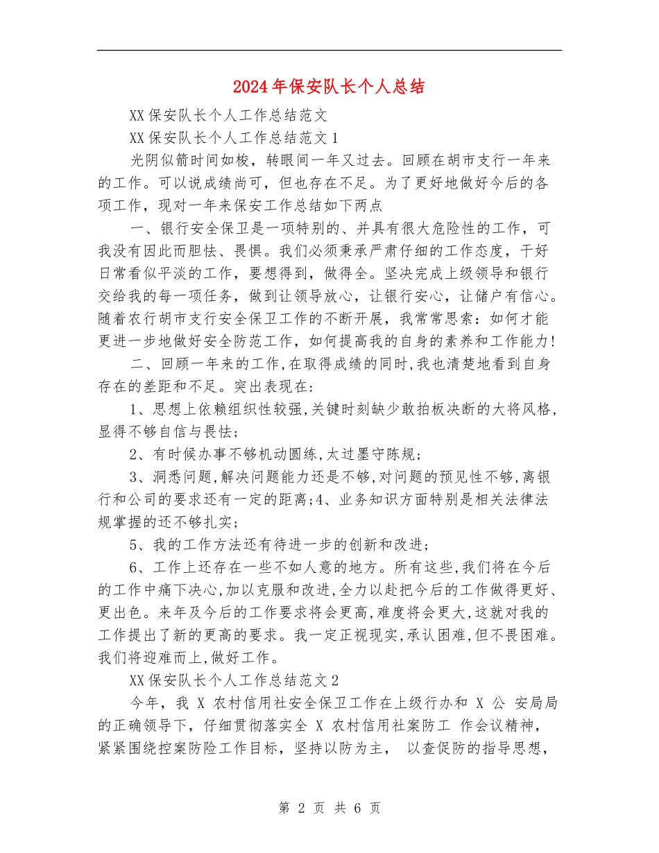 2024年保安队长个人总结【新版】_第2页