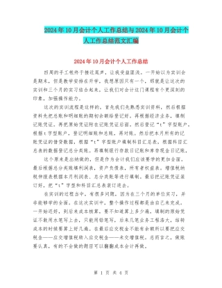 2024年10月会计个人工作总结与2024年10月会计个人工作总结范文汇编